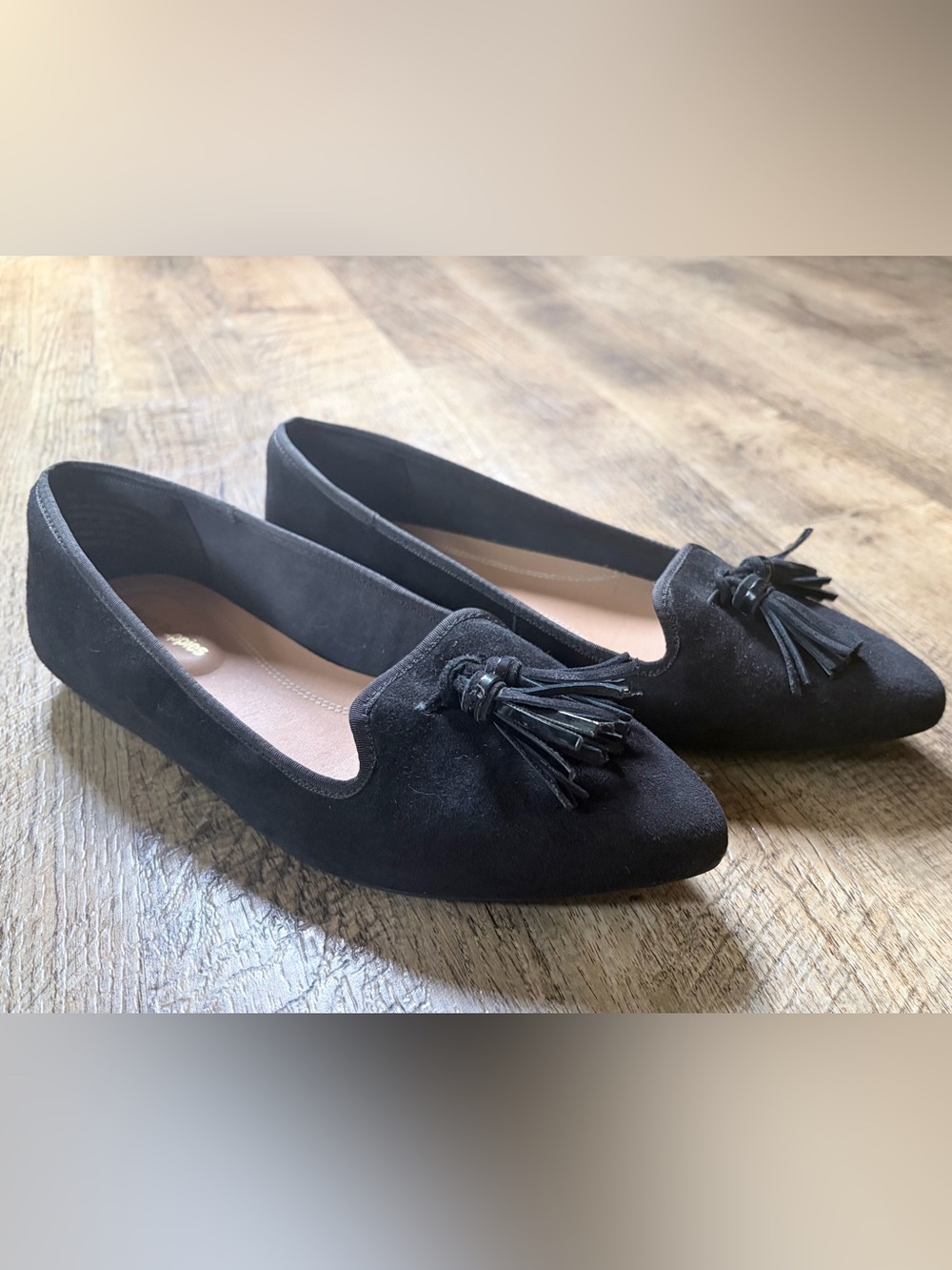 NEW Hush Puppies “Bounce” Black Suede Tassel Loafers for Women